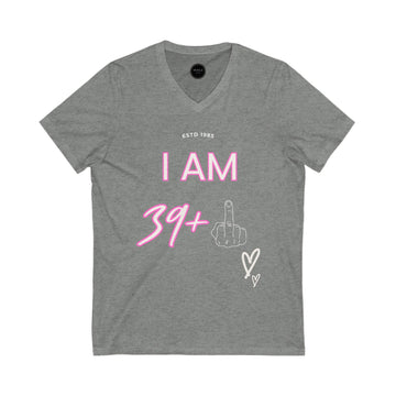 Funny 39+ Unisex V-Neck Tee - Birthday Gift
